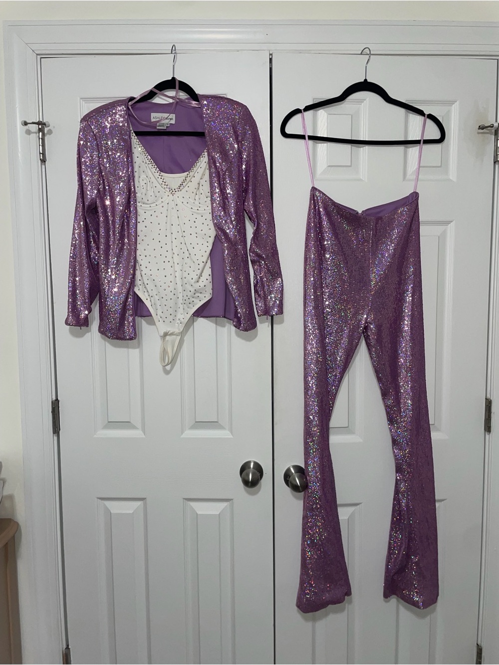 AshleyLauren Lilac Sequin Pantsuit (custom rhinestone bodysuit included) - Picture 3 of 3